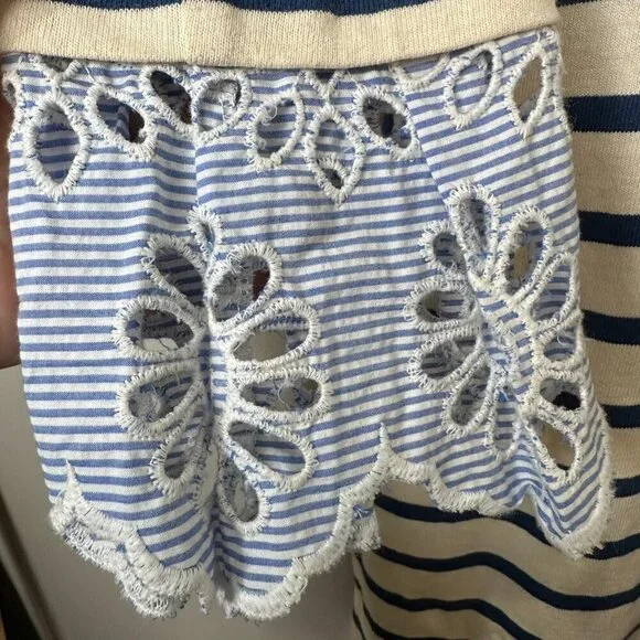 SEA NY Striped Eyelet Long Sleeve Shift Dress Women L Stretch Cotton Scoop Neck - Picture 3 of 8